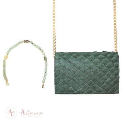 Bolsa Antonella De Pirarucu Verde Musgo<br><span style='color:#fff;'>Joias</span>