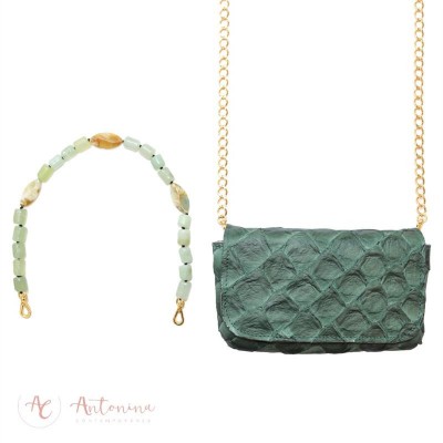 Bolsa Sophie De Pirarucu Verde Musgo<br><span style='color:#fff;'>Joias</span>
