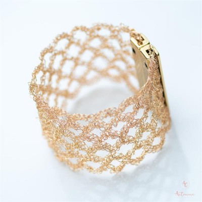 Bracelete Tramas De Crochê Banhado Em Ouro 18k