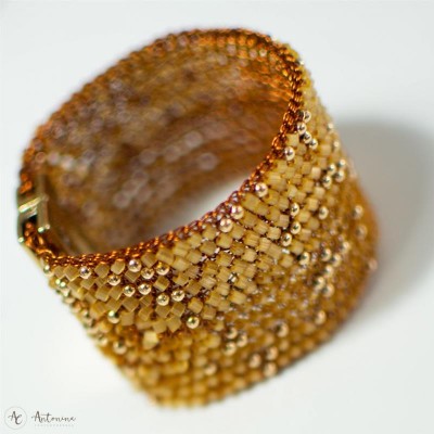 Bracelete Pontos De Luz Crochê Dourado<br><span style='color:#fff;'>Joias</span>