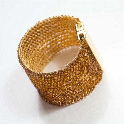 Bracelete Bordado Mel Banhado Em Ouro 18k<br><span style='color:#fff;'>Joias</span>