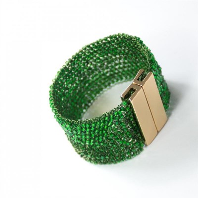 Bracelete Bordado Verde Banhado Em Ouro 18k<br><span style='color:#fff;'>Joias</span>