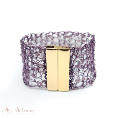 Bracelete Entrelaço Purple Cintilante Banhado Em Ouro 18k