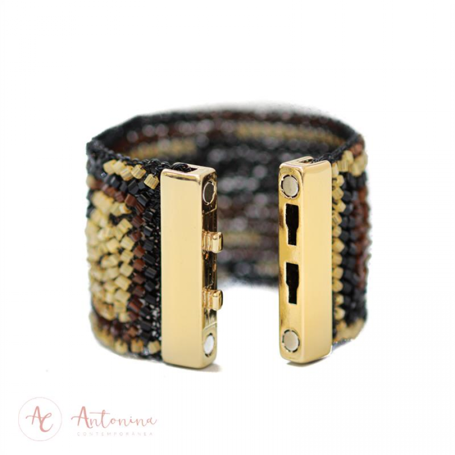 Bracelete Bordado Black Leopardo